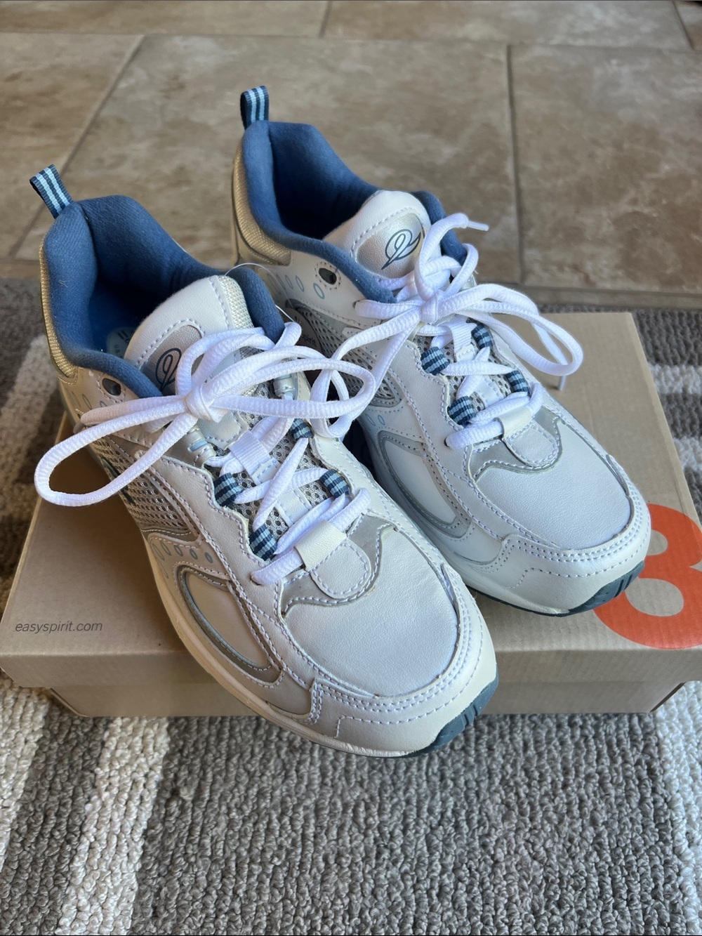 Easy Spirit Women’s White and Blue Lace-Up Sneakers